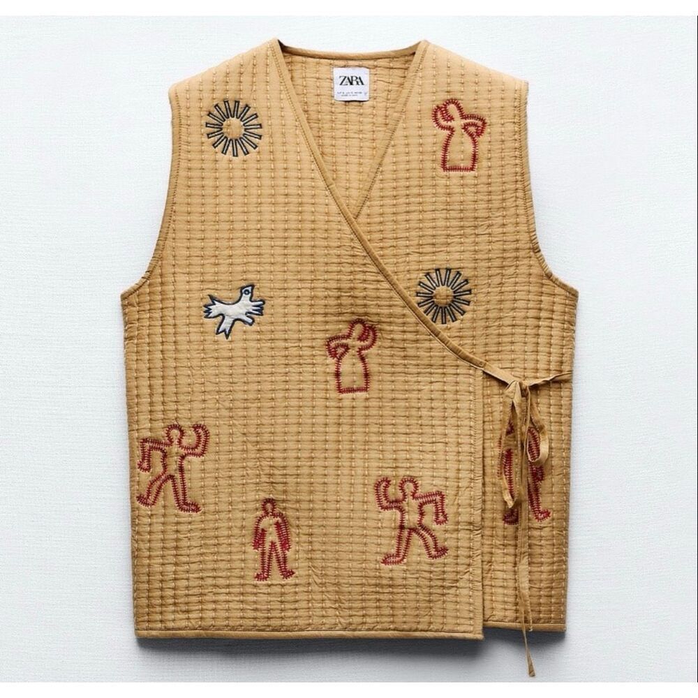 Zara Bloggers Favorite Embroidered Quilted Vest Size Small